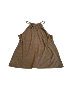 Max Studio Brown Faux Suede Halter Top Key Hole Front Boho Western Festival